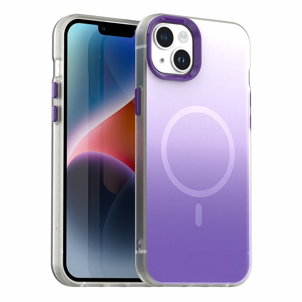 For iPhone 14 Magnetic Case Gradient TPU + PET + PC IMD Shockproof Phone Cover - Green
