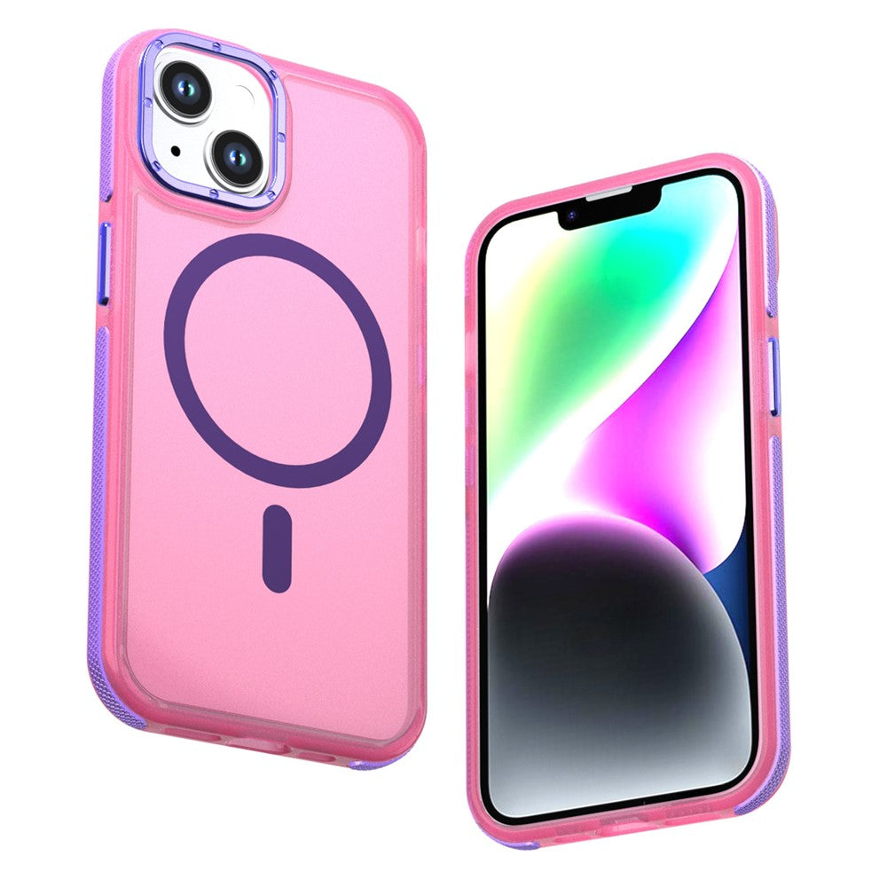 For iPhone 14  /  13 Magnetic Case Color Blocking PC + TPU Anti-Fingerprint Phone Cover