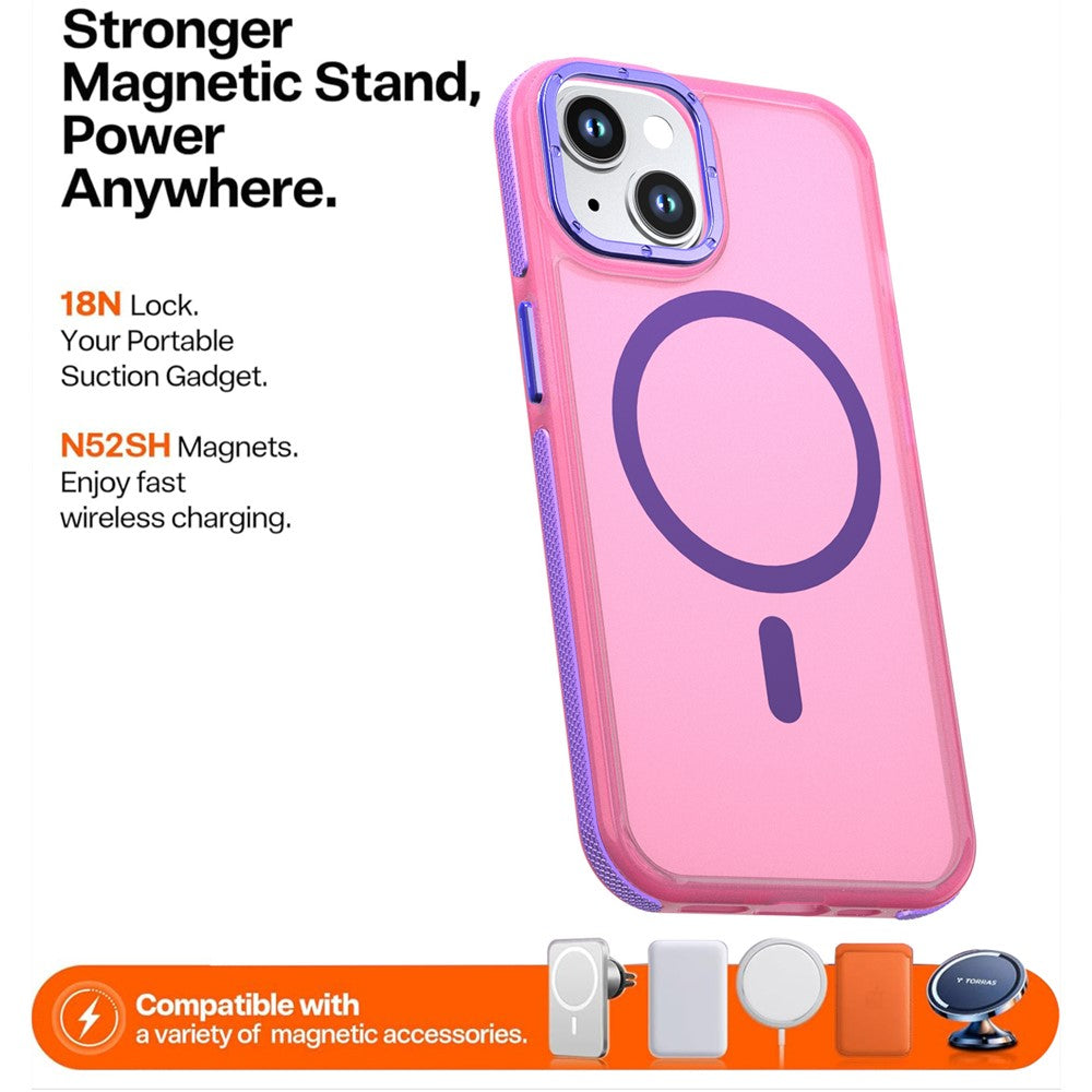 For iPhone 14  /  13 Magnetic Case Color Blocking PC + TPU Anti-Fingerprint Phone Cover