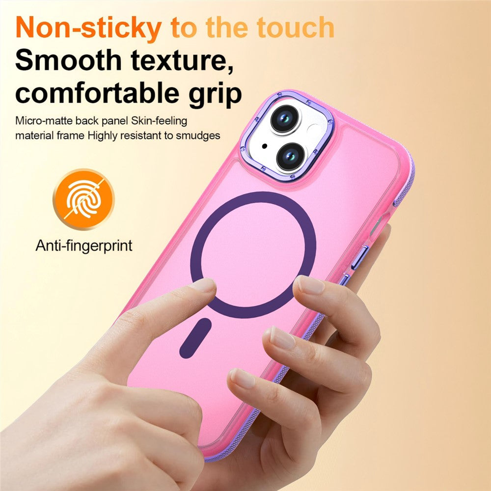 For iPhone 14  /  13 Magnetic Case Color Blocking PC + TPU Anti-Fingerprint Phone Cover