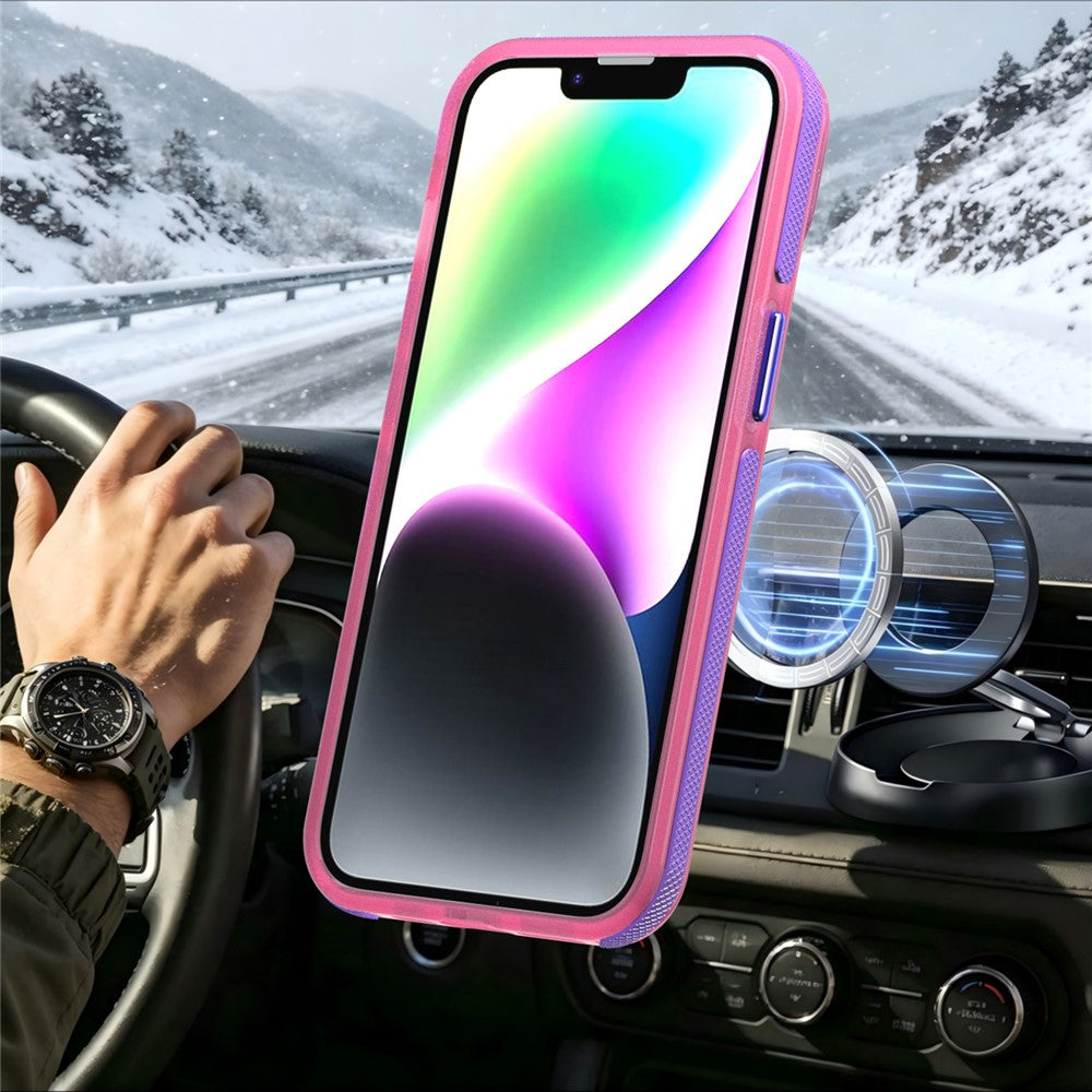 For iPhone 14  /  13 Magnetic Case Color Blocking PC + TPU Anti-Fingerprint Phone Cover