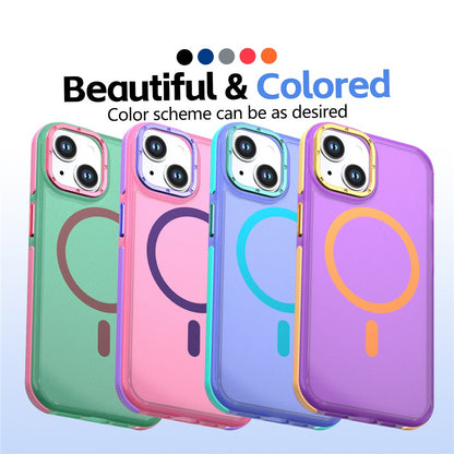 For iPhone 14  /  13 Magnetic Case Color Blocking PC + TPU Anti-Fingerprint Phone Cover