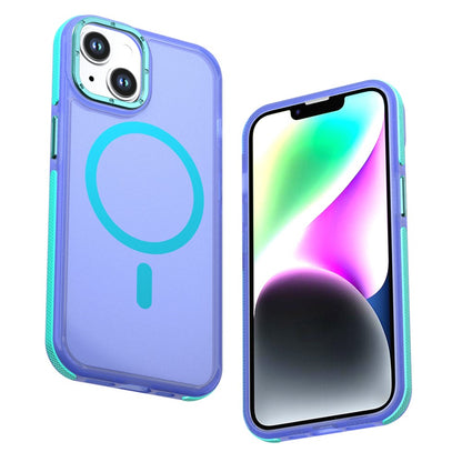 For iPhone 14  /  13 Magnetic Case Color Blocking PC + TPU Anti-Fingerprint Phone Cover