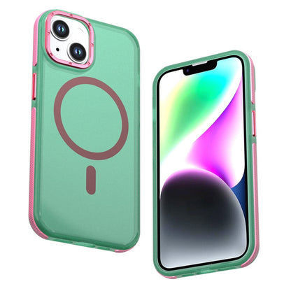 For iPhone 14  /  13 Magnetic Case Color Blocking PC + TPU Anti-Fingerprint Phone Cover