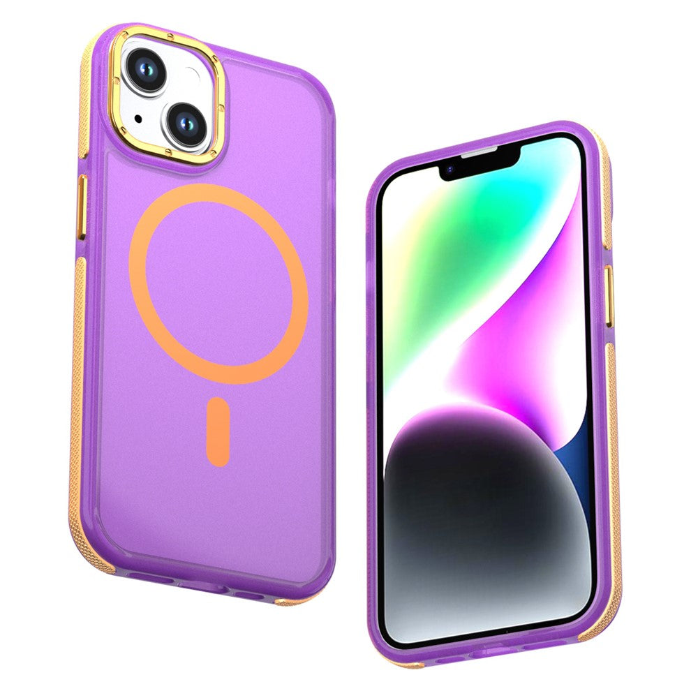 For iPhone 14  /  13 Magnetic Case Color Blocking PC + TPU Anti-Fingerprint Phone Cover