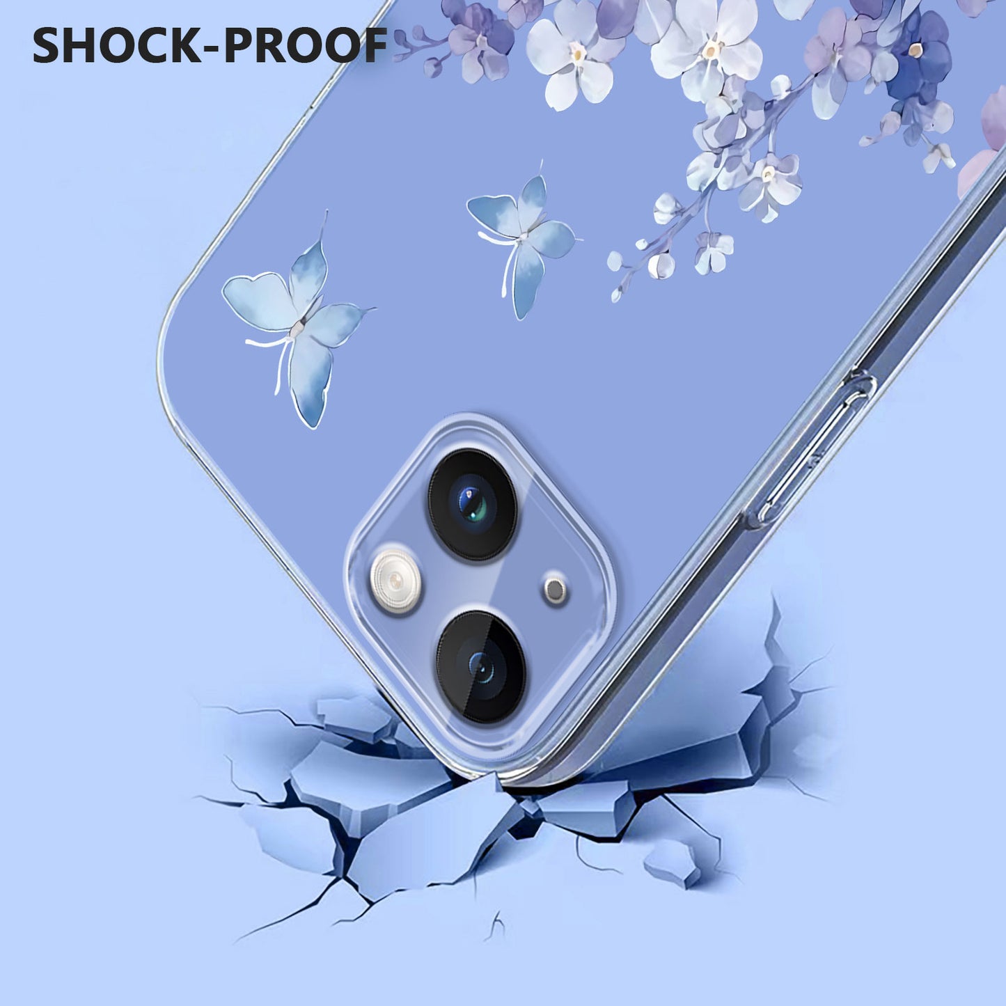 For iPhone 13 / iPhone 14 Case Butterfly Floral Pattern Printing TPU Phone Back Cover