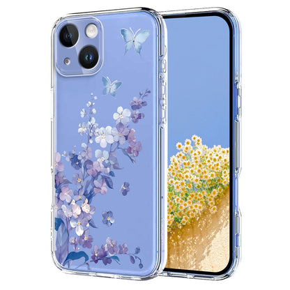 For iPhone 14 Plus Case Butterfly Floral Pattern Printing TPU Phone Back Cover