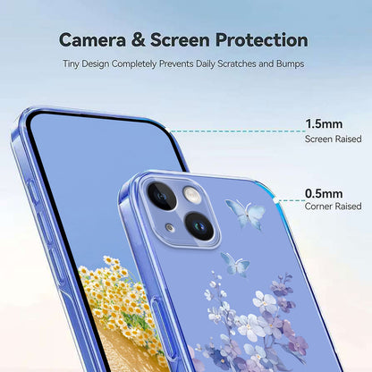 For iPhone 14 Plus Case Butterfly Floral Pattern Printing TPU Phone Back Cover