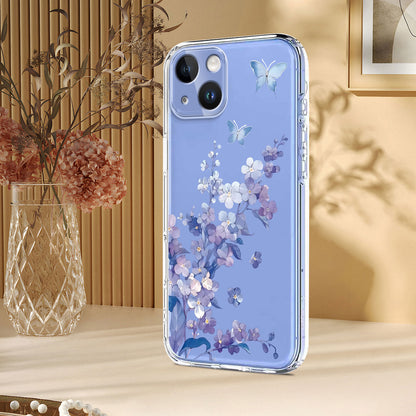 For iPhone 14 Plus Case Butterfly Floral Pattern Printing TPU Phone Back Cover
