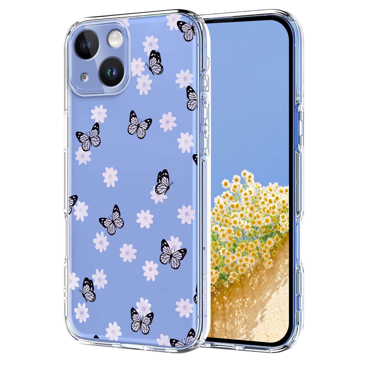 For iPhone 14 Plus Case Butterfly Floral Pattern Printing TPU Phone Back Cover