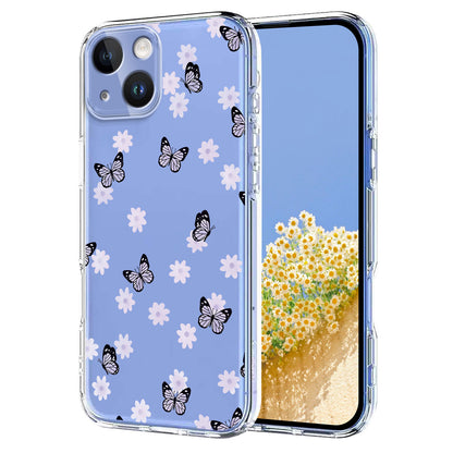 For iPhone 14 Plus Case Butterfly Floral Pattern Printing TPU Phone Back Cover