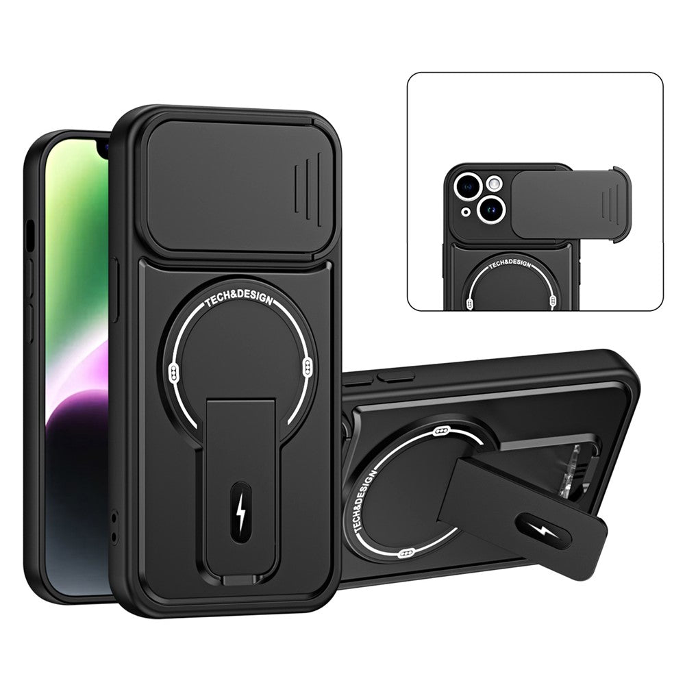 For iPhone 14 Case with Slide Camera Cover Kickstand Shockproof PC + TPU Matte Finish Phone Shell