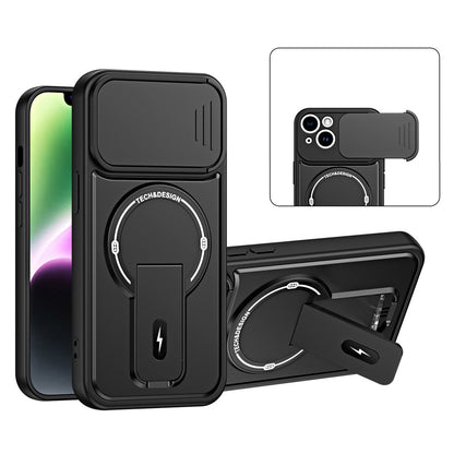 For iPhone 14 Case with Slide Camera Cover Kickstand Shockproof PC + TPU Matte Finish Phone Shell