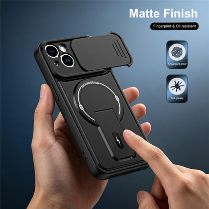 For iPhone 14 Case with Slide Camera Cover Kickstand Shockproof PC + TPU Matte Finish Phone Shell