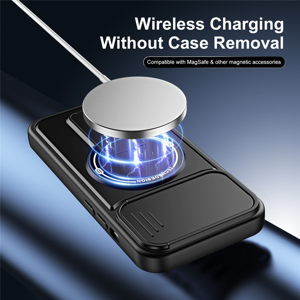 For iPhone 14 Case with Slide Camera Cover Kickstand Shockproof PC + TPU Matte Finish Phone Shell