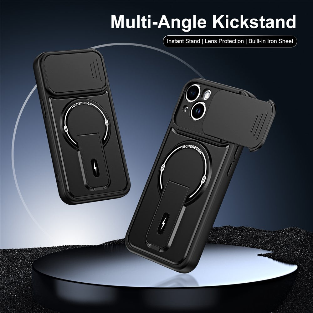 For iPhone 14 Case with Slide Camera Cover Kickstand Shockproof PC + TPU Matte Finish Phone Shell