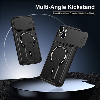 For iPhone 14 Case with Slide Camera Cover Kickstand Shockproof PC + TPU Matte Finish Phone Shell