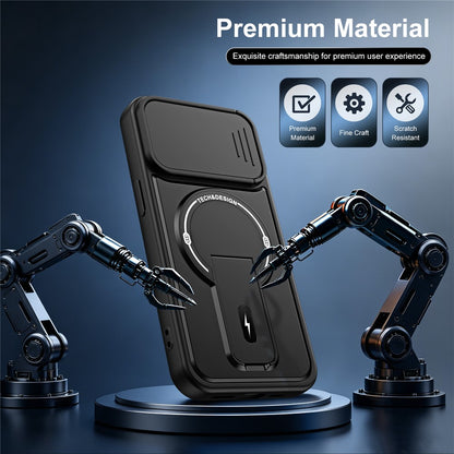 For iPhone 14 Case with Slide Camera Cover Kickstand Shockproof PC + TPU Matte Finish Phone Shell