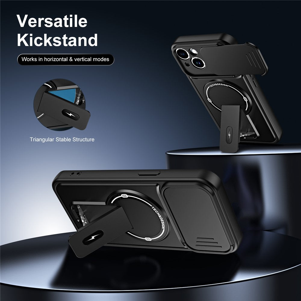 For iPhone 14 Case with Slide Camera Cover Kickstand Shockproof PC + TPU Matte Finish Phone Shell