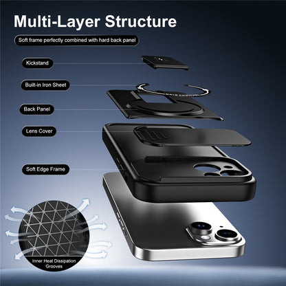 For iPhone 14 Case with Slide Camera Cover Kickstand Shockproof PC + TPU Matte Finish Phone Shell