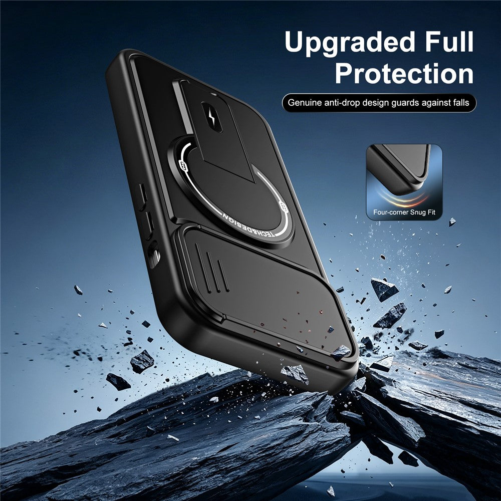 For iPhone 14 Case with Slide Camera Cover Kickstand Shockproof PC + TPU Matte Finish Phone Shell