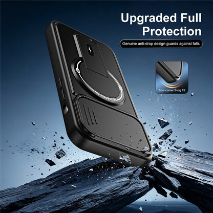 For iPhone 14 Case with Slide Camera Cover Kickstand Shockproof PC + TPU Matte Finish Phone Shell