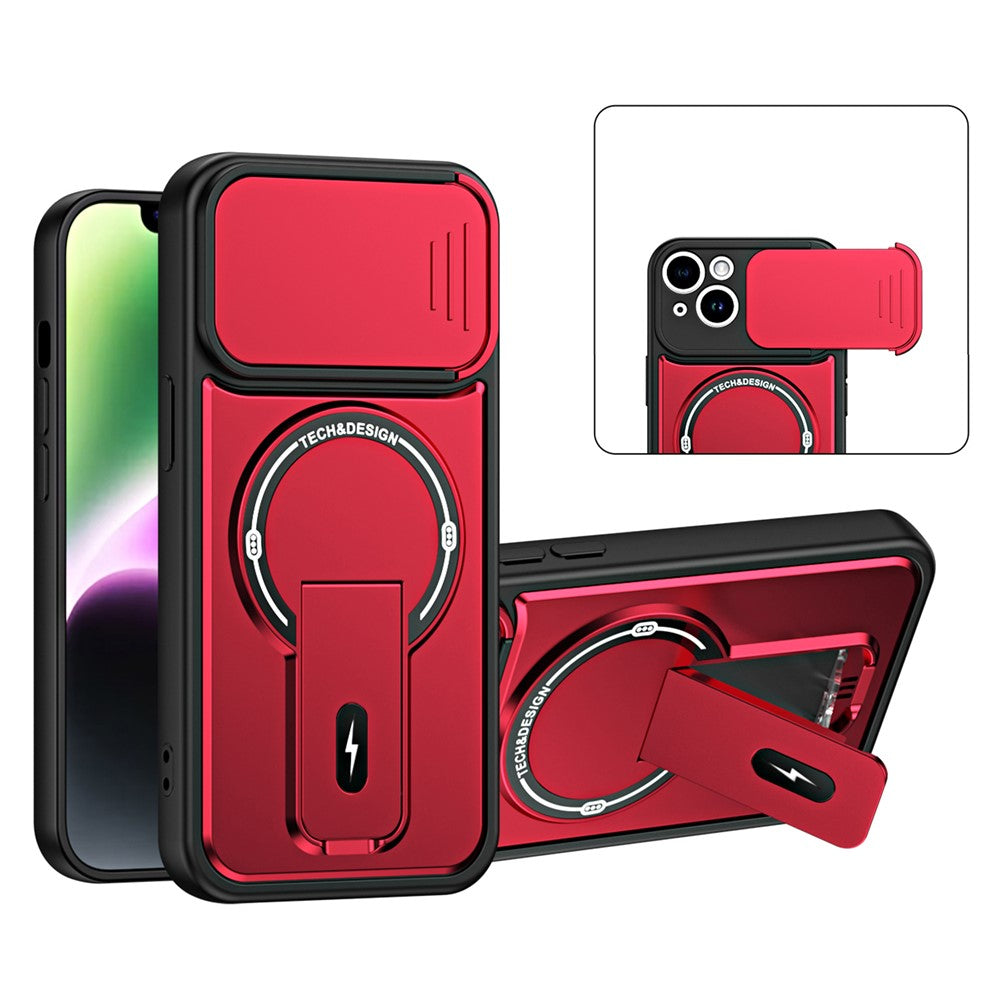 For iPhone 14 Case with Slide Camera Cover Kickstand Shockproof PC + TPU Matte Finish Phone Shell