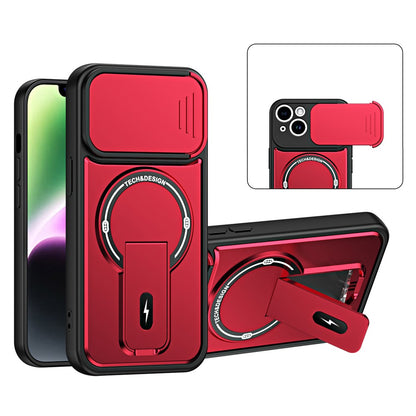 For iPhone 14 Case with Slide Camera Cover Kickstand Shockproof PC + TPU Matte Finish Phone Shell