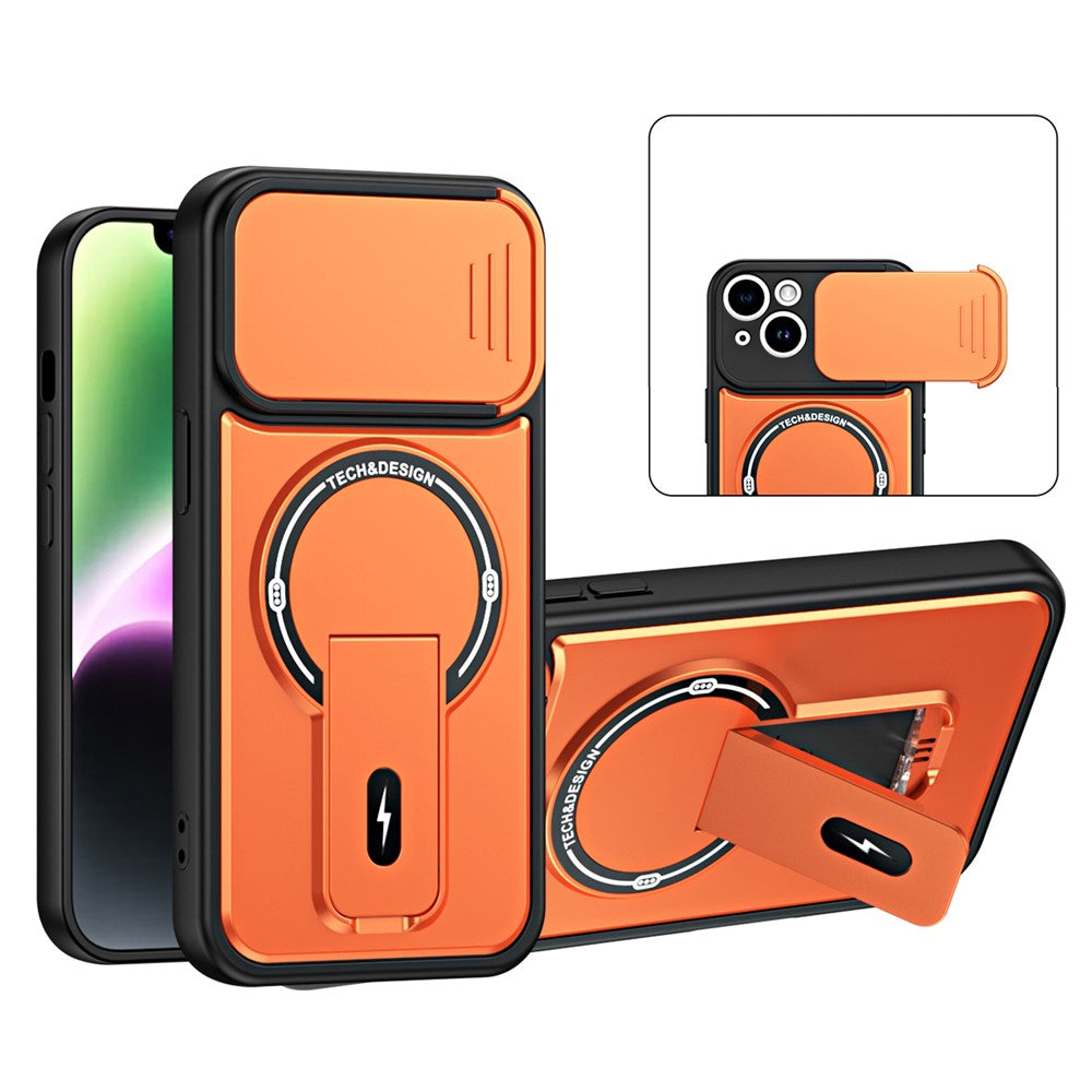 For iPhone 14 Case with Slide Camera Cover Kickstand Shockproof PC + TPU Matte Finish Phone Shell