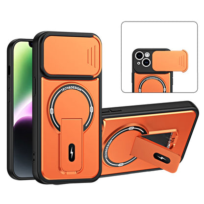For iPhone 14 Case with Slide Camera Cover Kickstand Shockproof PC + TPU Matte Finish Phone Shell