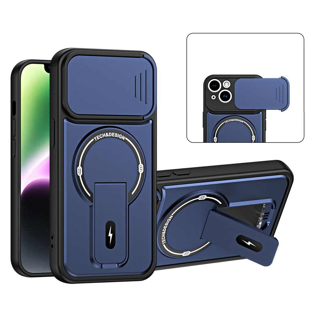 For iPhone 14 Case with Slide Camera Cover Kickstand Shockproof PC + TPU Matte Finish Phone Shell