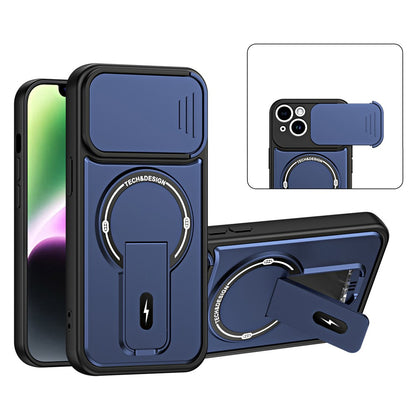 For iPhone 14 Case with Slide Camera Cover Kickstand Shockproof PC + TPU Matte Finish Phone Shell