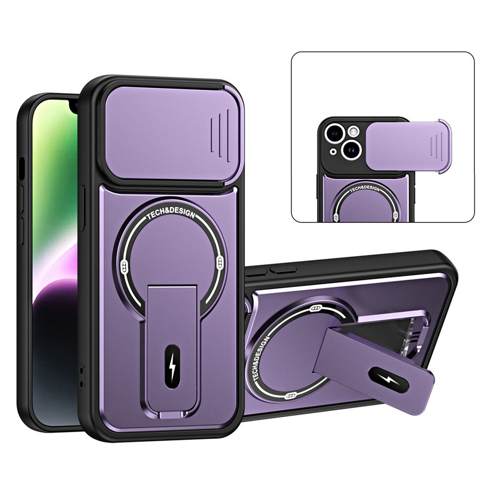 For iPhone 14 Case with Slide Camera Cover Kickstand Shockproof PC + TPU Matte Finish Phone Shell