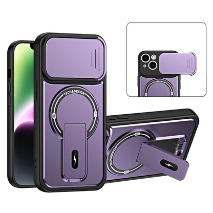 For iPhone 14 Case with Slide Camera Cover Kickstand Shockproof PC + TPU Matte Finish Phone Shell