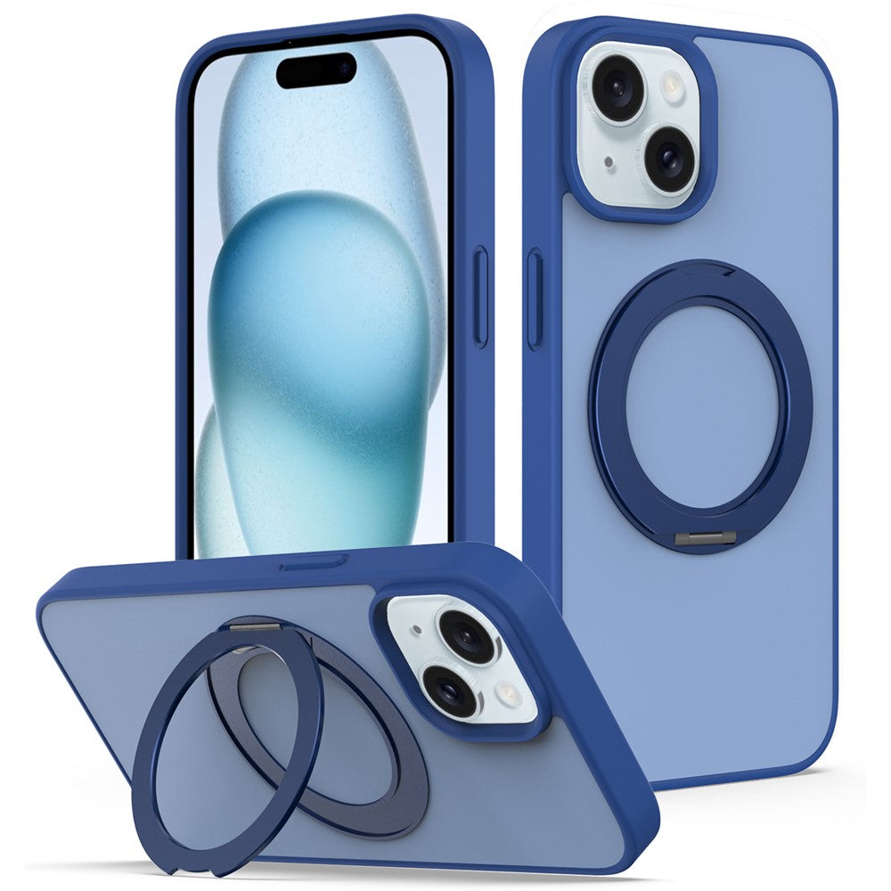 For iPhone 13  /  14 Case with Rotating Magnetic Kickstand PC + TPU Skin-Touch Phone Cover