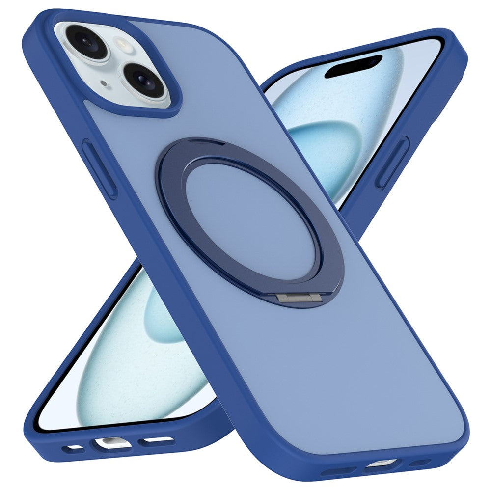 For iPhone 13  /  14 Case with Rotating Magnetic Kickstand PC + TPU Skin-Touch Phone Cover