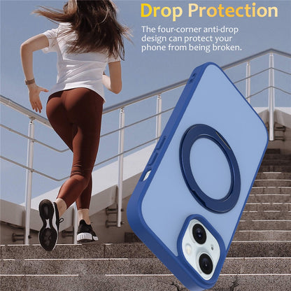 For iPhone 13  /  14 Case with Rotating Magnetic Kickstand PC + TPU Skin-Touch Phone Cover