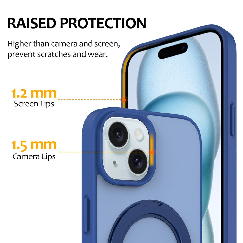 For iPhone 13  /  14 Case with Rotating Magnetic Kickstand PC + TPU Skin-Touch Phone Cover