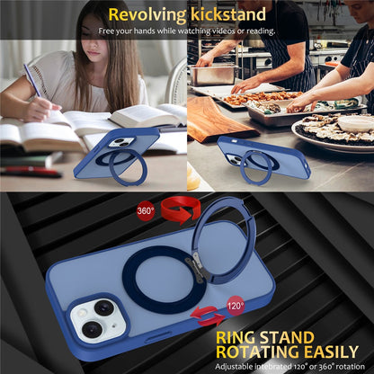 For iPhone 13  /  14 Case with Rotating Magnetic Kickstand PC + TPU Skin-Touch Phone Cover
