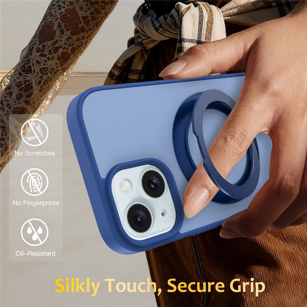 For iPhone 13  /  14 Case with Rotating Magnetic Kickstand PC + TPU Skin-Touch Phone Cover