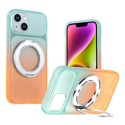 For iPhone 13  /  14 Magnetic Case Rotary Kickstand Gradient Color PC + TPU Phone Cover