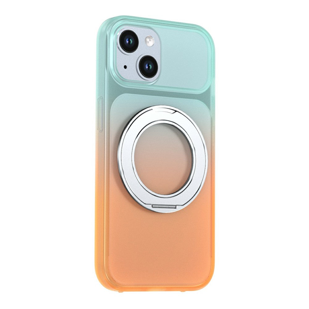For iPhone 13  /  14 Magnetic Case Rotary Kickstand Gradient Color PC + TPU Phone Cover