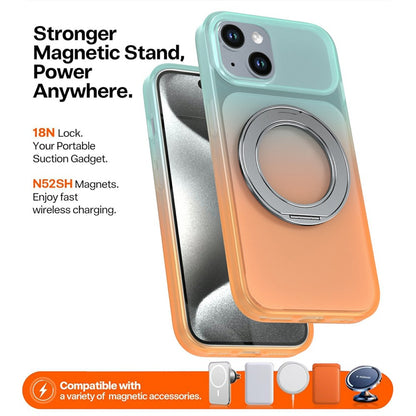 For iPhone 13  /  14 Magnetic Case Rotary Kickstand Gradient Color PC + TPU Phone Cover