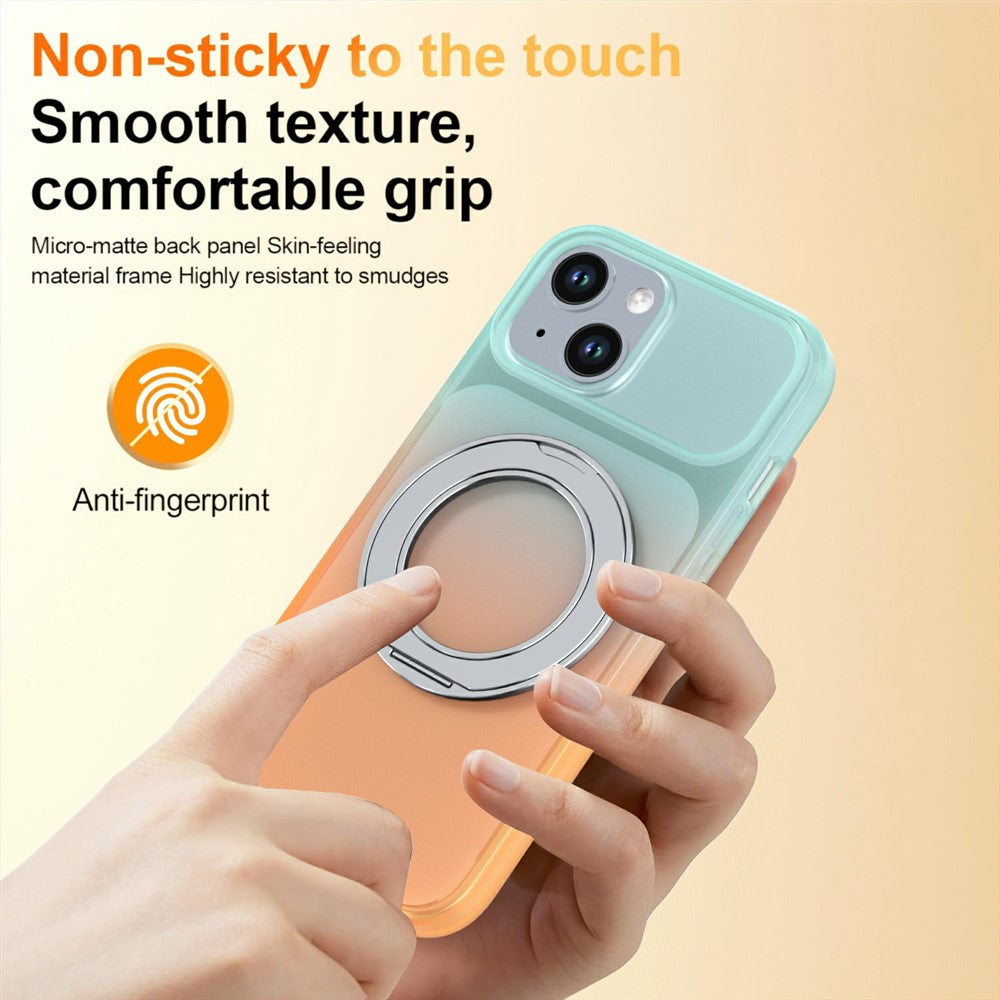 For iPhone 13  /  14 Magnetic Case Rotary Kickstand Gradient Color PC + TPU Phone Cover