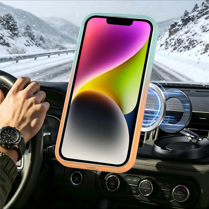 For iPhone 13  /  14 Magnetic Case Rotary Kickstand Gradient Color PC + TPU Phone Cover