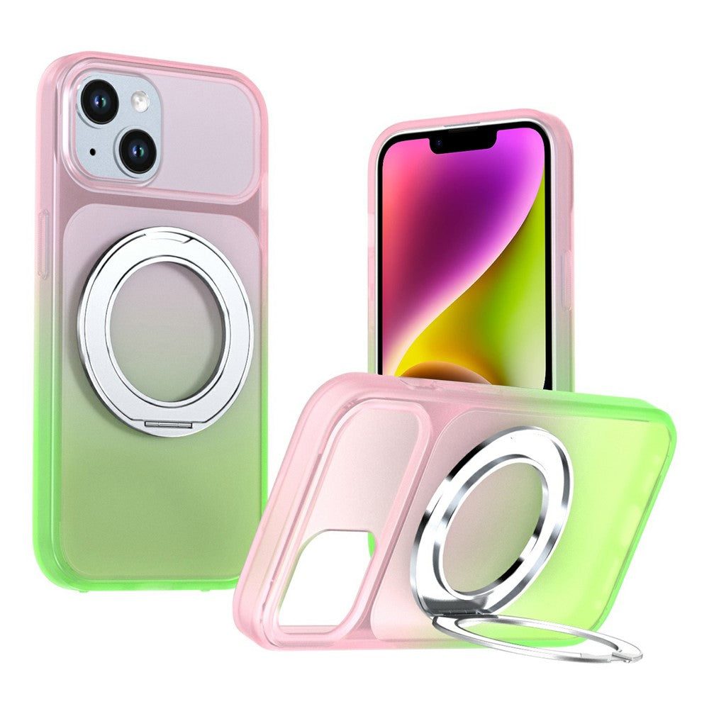 For iPhone 13  /  14 Magnetic Case Rotary Kickstand Gradient Color PC + TPU Phone Cover