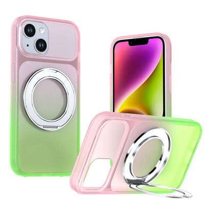 For iPhone 13  /  14 Magnetic Case Rotary Kickstand Gradient Color PC + TPU Phone Cover
