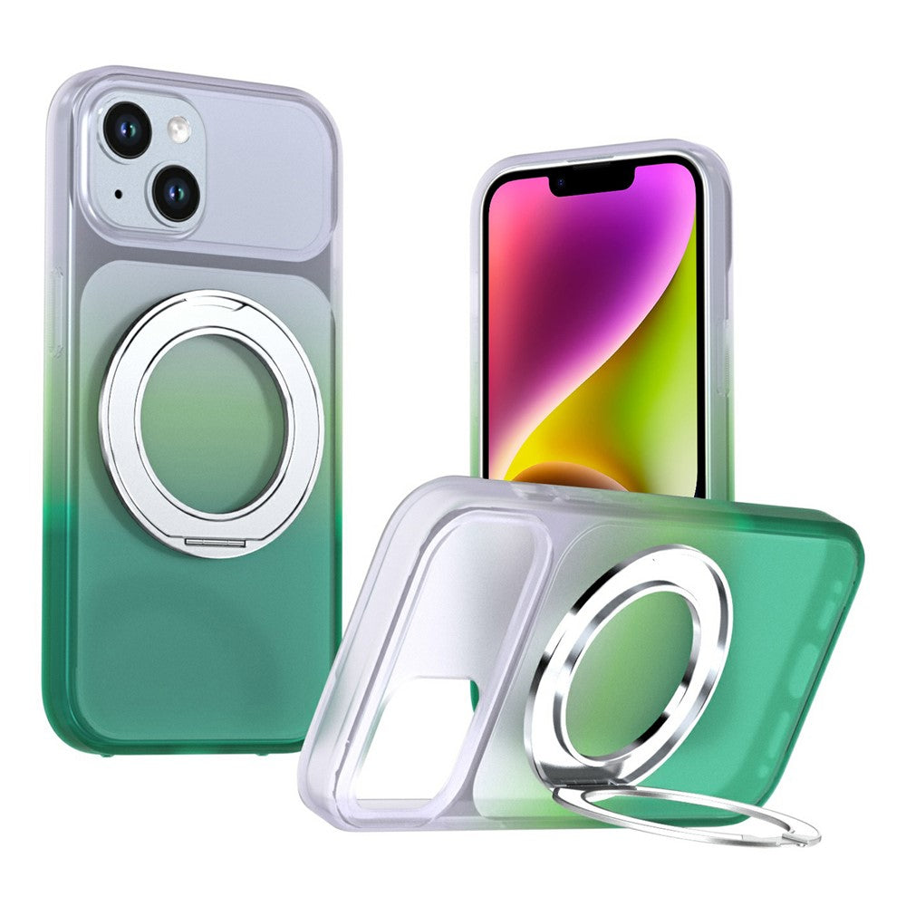 For iPhone 13  /  14 Magnetic Case Rotary Kickstand Gradient Color PC + TPU Phone Cover