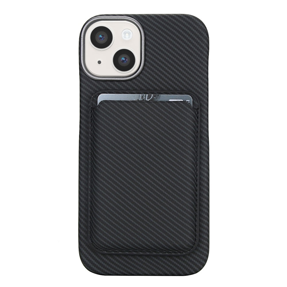 For iPhone 14  /  13 Magnetic Case with Detachable Card Holder Carbon Fiber Texture Leather + PC Phone Cover