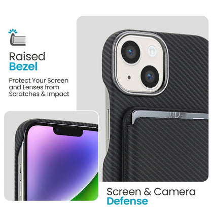 For iPhone 14  /  13 Magnetic Case with Detachable Card Holder Carbon Fiber Texture Leather + PC Phone Cover